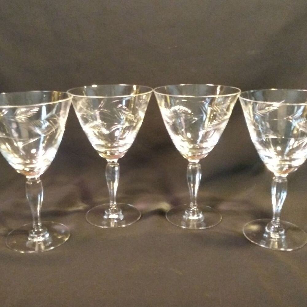 SALE 4 Pc Cut Crystal Water Goblets Feather Pattern
